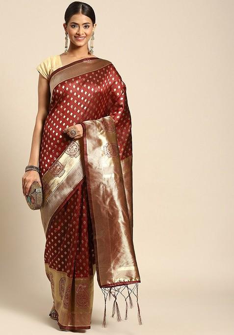 Ethnic Motifs Zari Silk Blend Saree