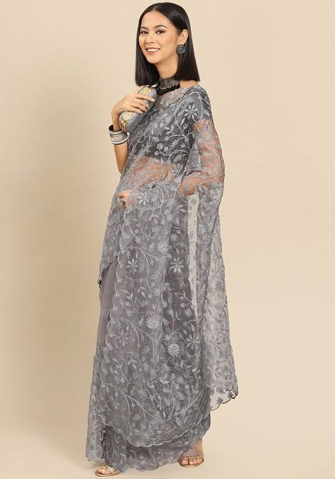 Floral Embroidered Organza Saree