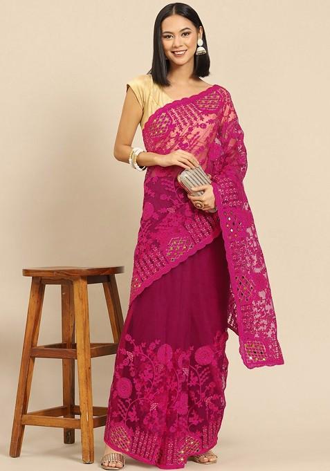 Floral Embroidered Net Saree