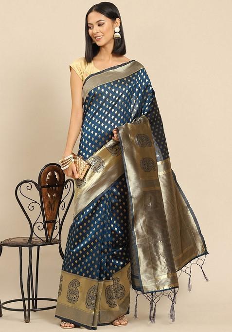 Ethnic Motifs Zari Silk Blend Saree