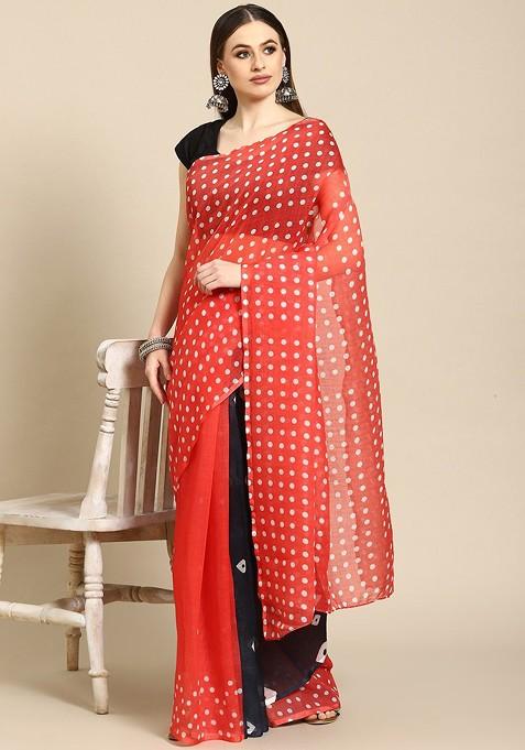 Polka Dot Linen Blend Bandhani Saree