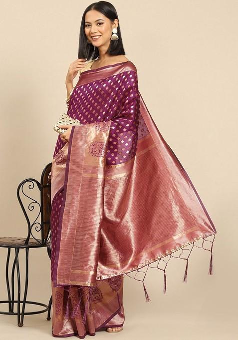 Ethnic Motifs Zari Silk Blend Saree