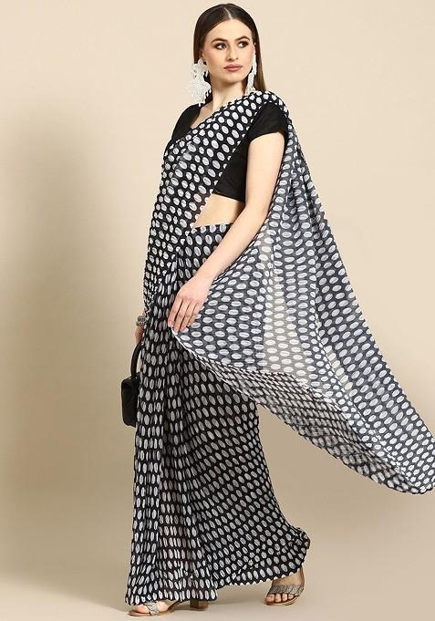 Polka Dot Poly Georgette Saree