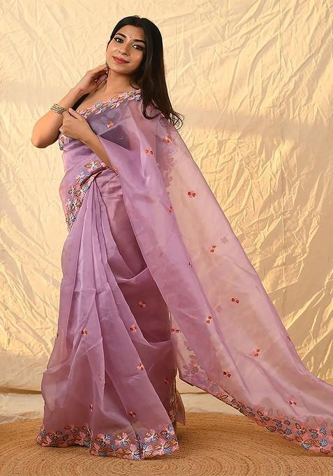 Floral Embroidered Organza Saree