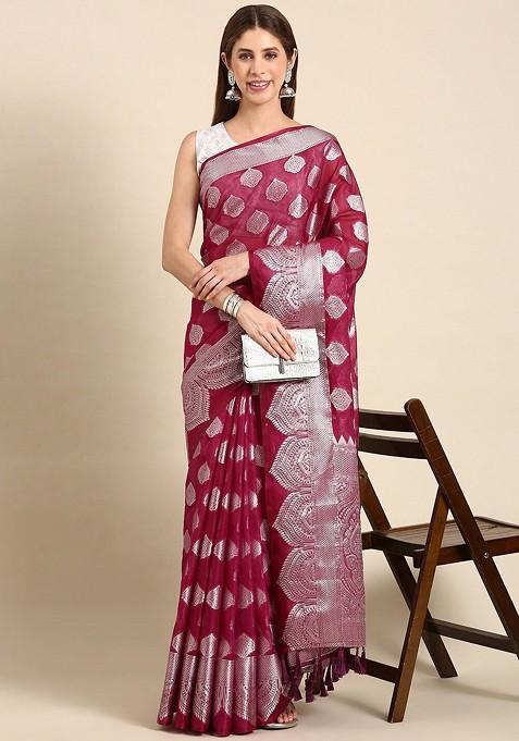 Floral Woven Design Saree With Zari Border