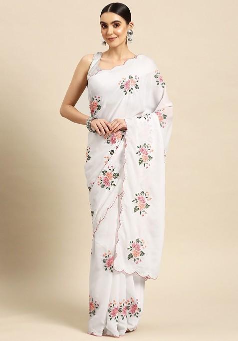 Floral Woven Design Embroidered Saree