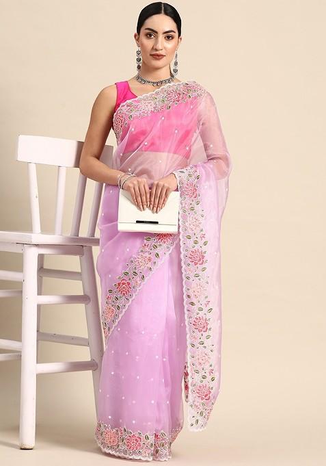 Floral Embroidered Organza Saree