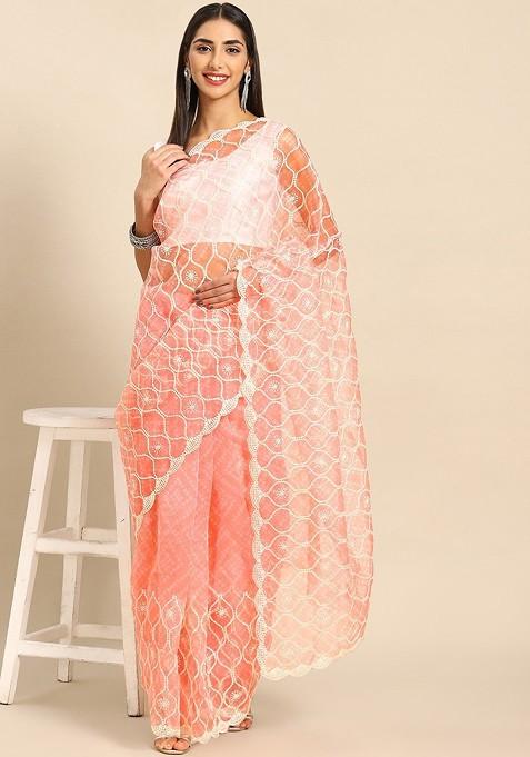 Floral Women Embroidered Organza Saree