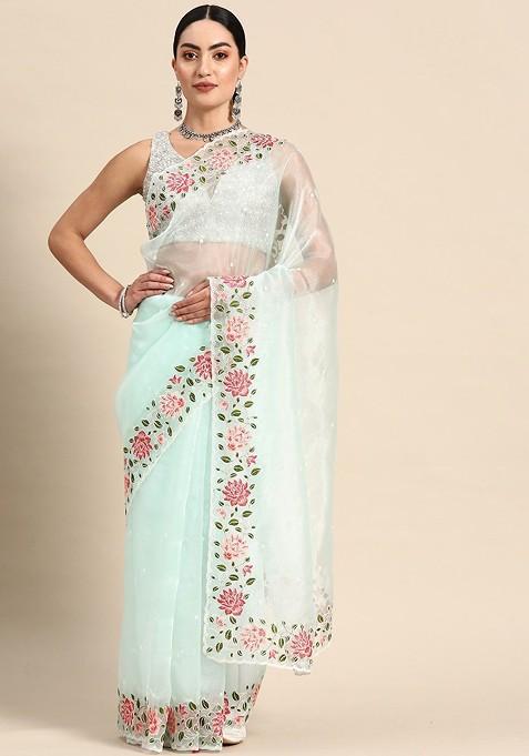 Floral Embroidered Organza Saree