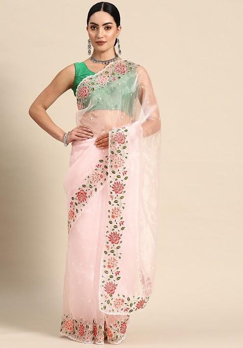 Floral Embroidered Organza Saree