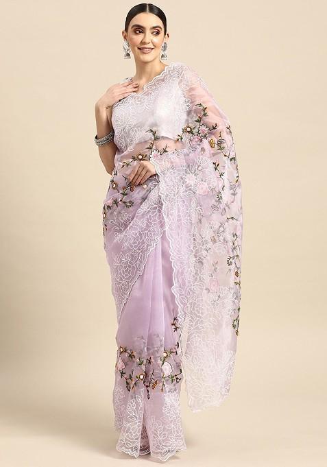 Floral Embroidered Organza Saree