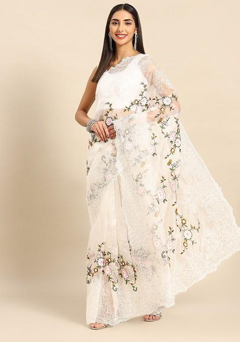 Floral Embroidered Organza Saree