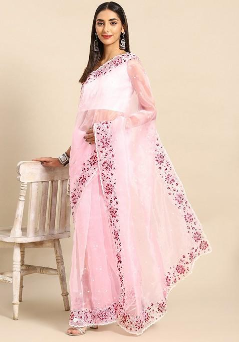 Floral Embroidered Organza Saree