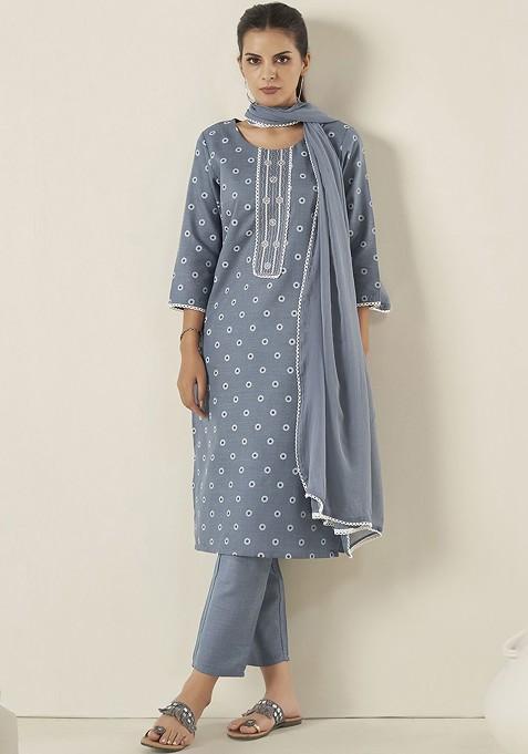 Floral Printed Regular Regular Straight Kurta With Trousers And Dupatta