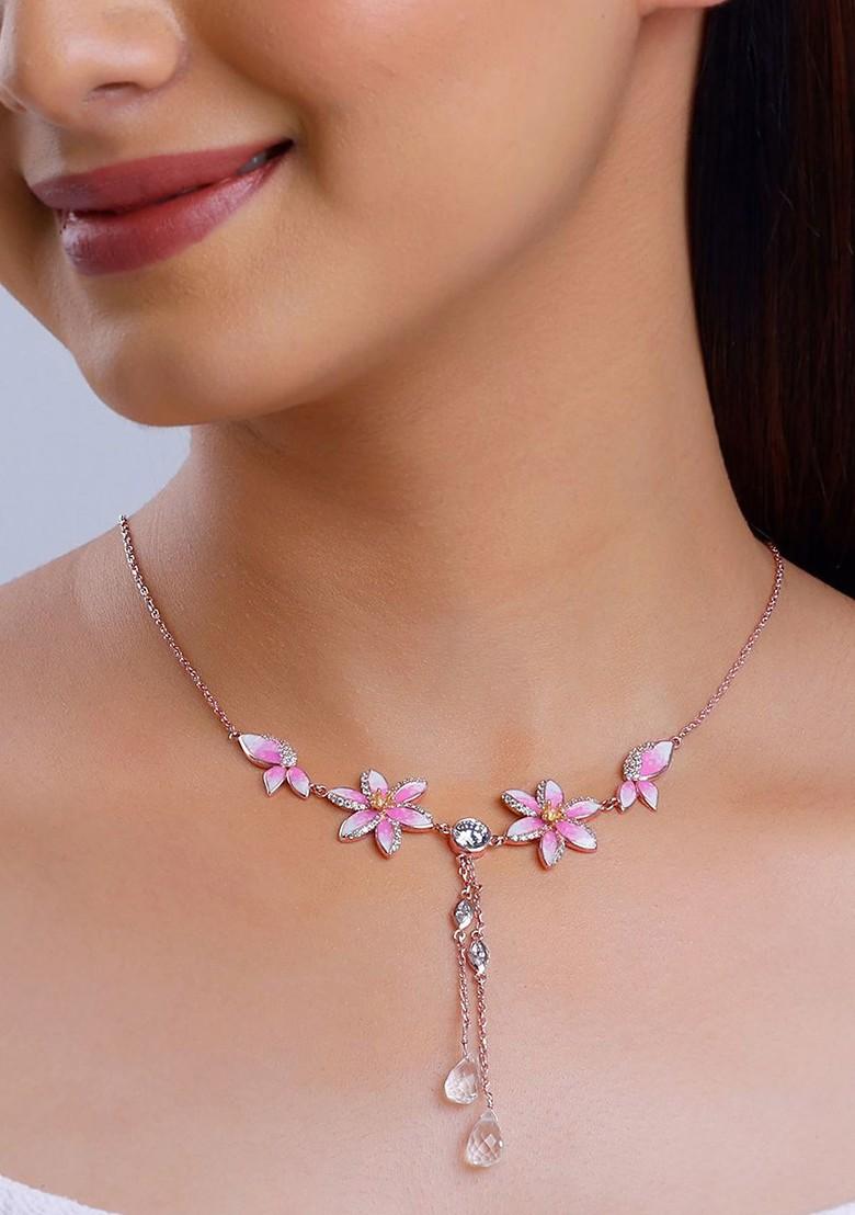 Indya X Giva 925 Sterling Silver Rose Gold Plated Trillium Necklace