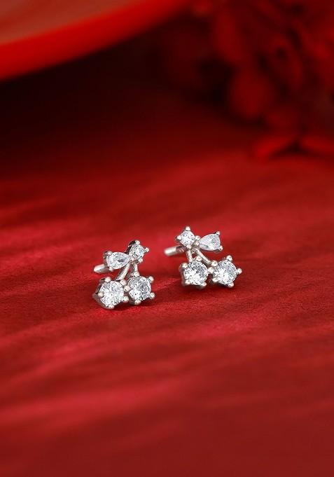 Indya X Giva 925 Silver Rhodium Plated Contemporary Zircon Studs