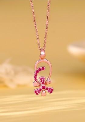 Indya X Giva 925 Silver Rose Gold Plated Stones Studded Muslin Spin Pendant With Chain