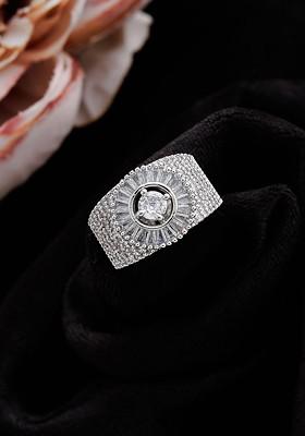Silver Plated Cubic Zirconia Stone Studded Adjustable Finger Ring