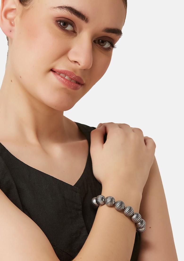 Silver Plated Beaded Elasticated Bracelet