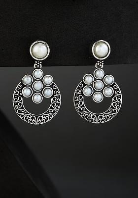 German Silver Plated Contemporary Stone Studded Drop Earrings