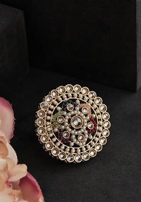 Gold Plated Kundan Studded Finger Ring