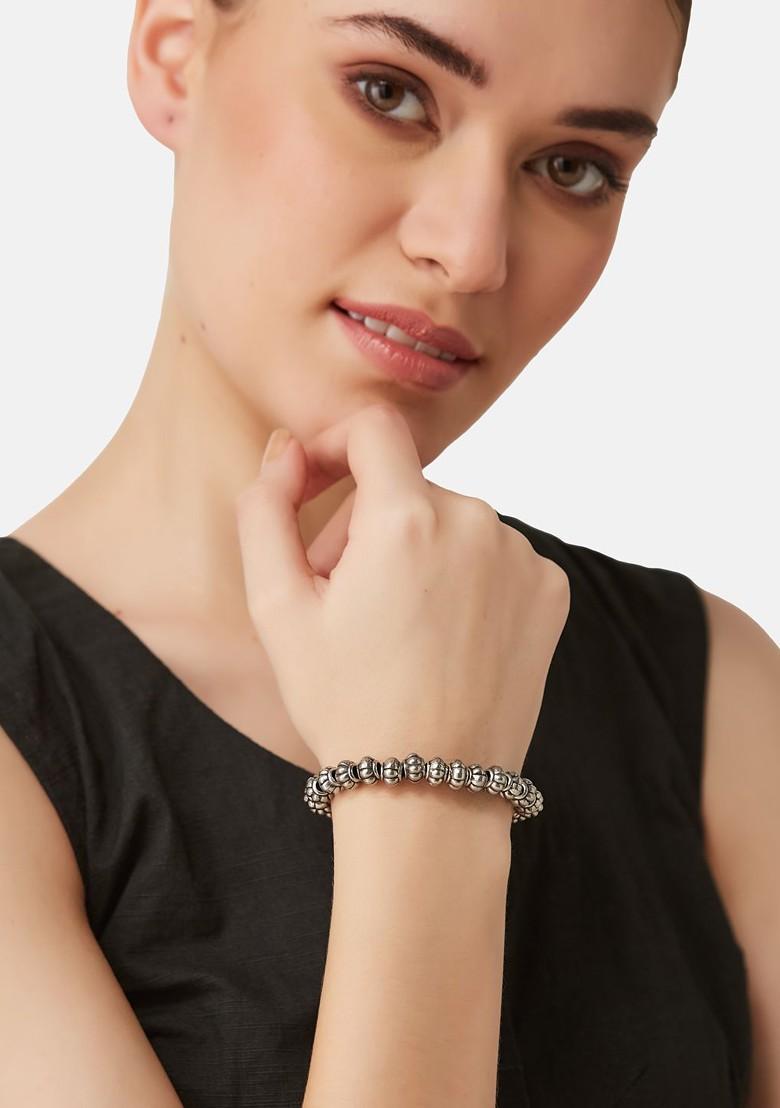 Silver Plated Beaded Elasticated Bracelet