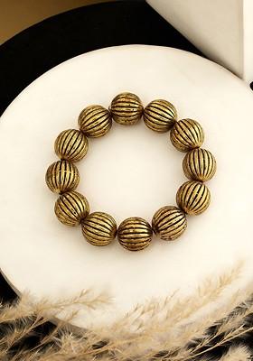 Gold Plated Textured Round Shaped Elasticated Bracelet