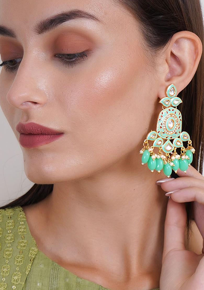 Gold Plated Artificial Stones Studded Classic Drop Earrings