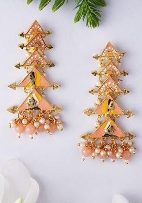 Gold Plated Artificial Stones Studded Classic Drop Earrings
