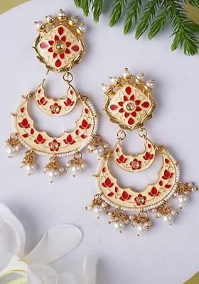 Gold Plated Stone Studded Meenakari Classic Drop Earrings