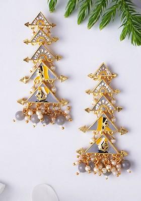 Gold Plated Artificial Stones Studded Classic Drop Earrings