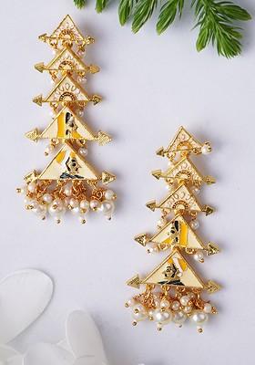 Gold Plated Stone Studded Meenakari Classic Drop Earrings