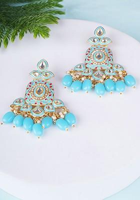 Gold Plated Artificial Stones Studded Classic Drop Earrings
