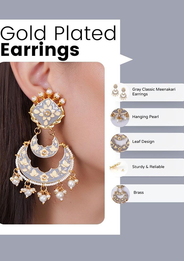 Gold Plated Stone Studded Meenakari Classic Drop Earrings
