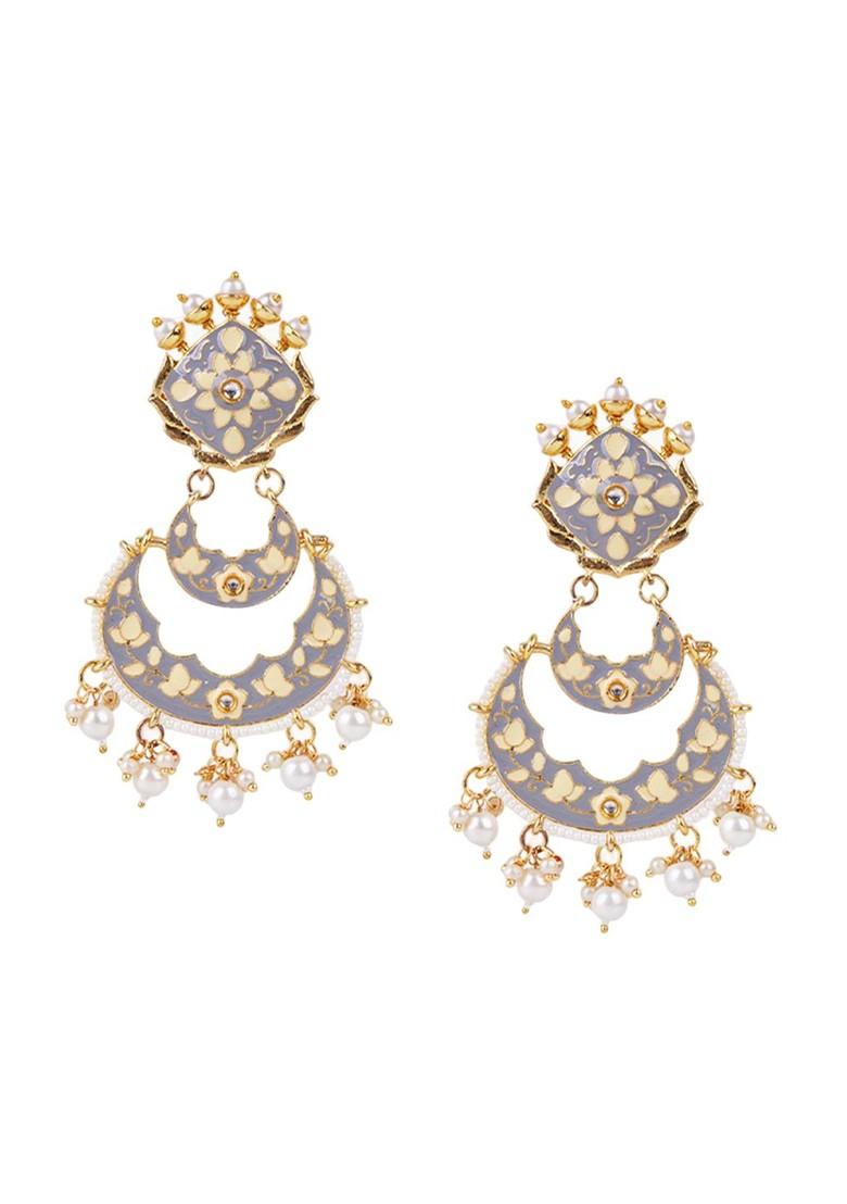Gold Plated Stone Studded Meenakari Classic Drop Earrings