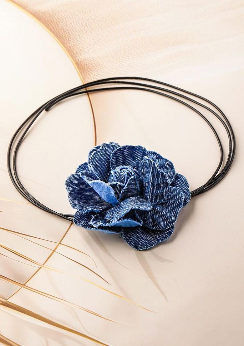 Buy Women Stylish Denim Blue Flower Statement Choker Necklace