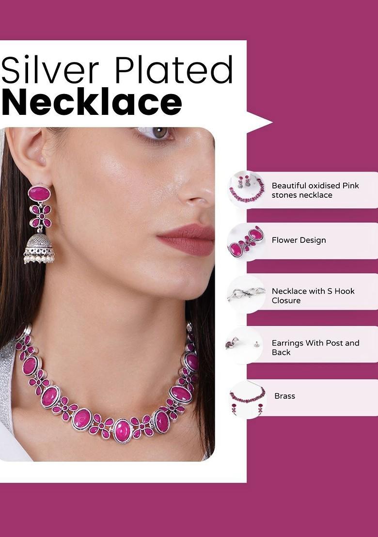 Silver Plated Stone Studded Oxidised Jewellery Set