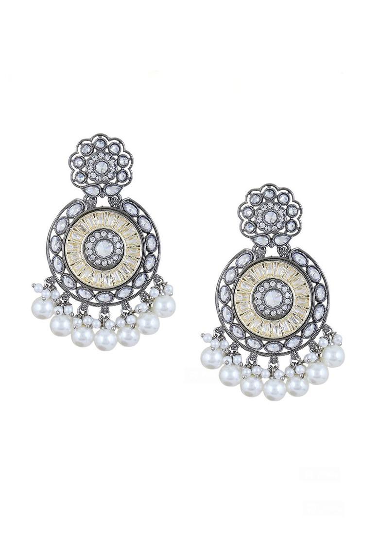 Buy Women Silver-Plated Kundan Studded Classic Drop Earrings
