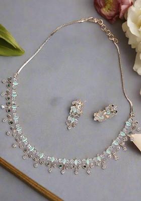 Green Silver Plated American Diamond Stone Studded Jewellery Set