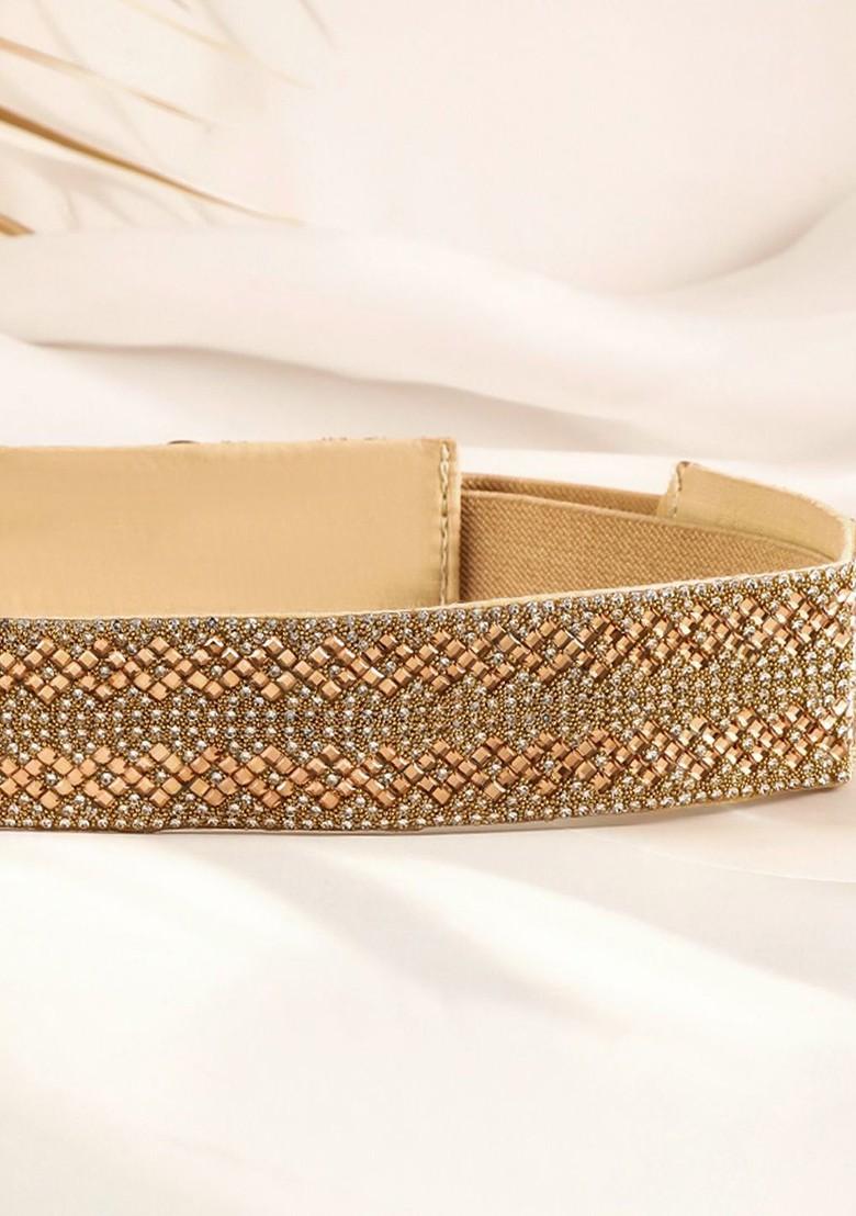 Buy Women Gold Tone Crystal Zirconia Embellished Adjustable Waist