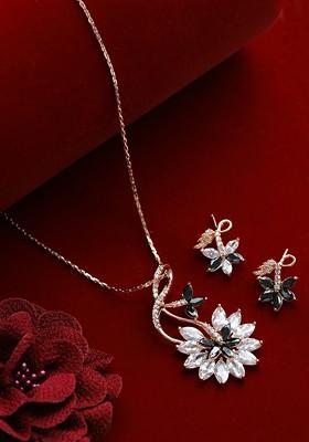 Black Rose Gold-Plated American Diamond Stone-Studded Jewellery Set