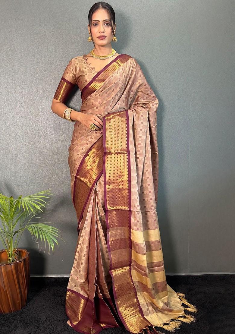 Buy Women Woven Design Zari Ready To Wear Mysore Silk Saree