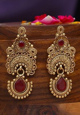 Red Gold Plated Artificial Stones Drop Earrings