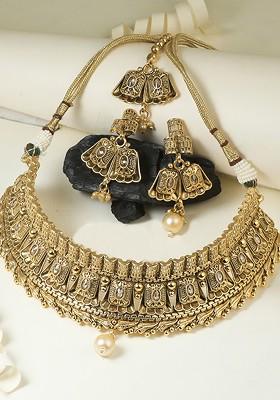 24 CT Gold Plated Stone Studded And Bead Jewellery Set