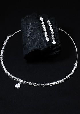 Silver Plated Cubic Zirconia Stone Studded Jewellery Set