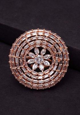 Rose Gold-Plated AD Stone-Studded Finger Ring
