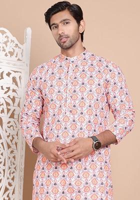 Ethnic Motifs Printed Regular Chikankari Pure Cotton Kurta With Pyjamas