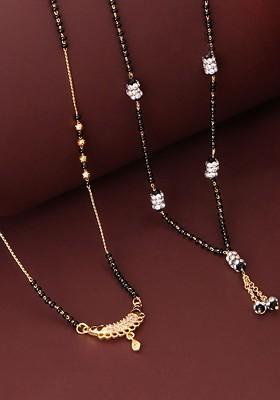 Set Of 2 Gold-Plated Stones Studded And Beaded Mangalsutra
