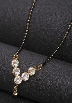 Gold-Plated Cubic-Zirconia Studded And Beaded Mangalsutra