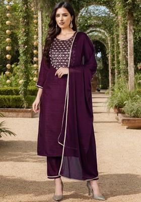 Ethnic Motifs Embroidered Regular Sequinned Straight Kurta With Trousers And Dupatta